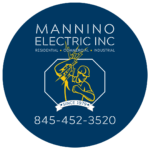 A blue and yellow logo for mannino electric inc.